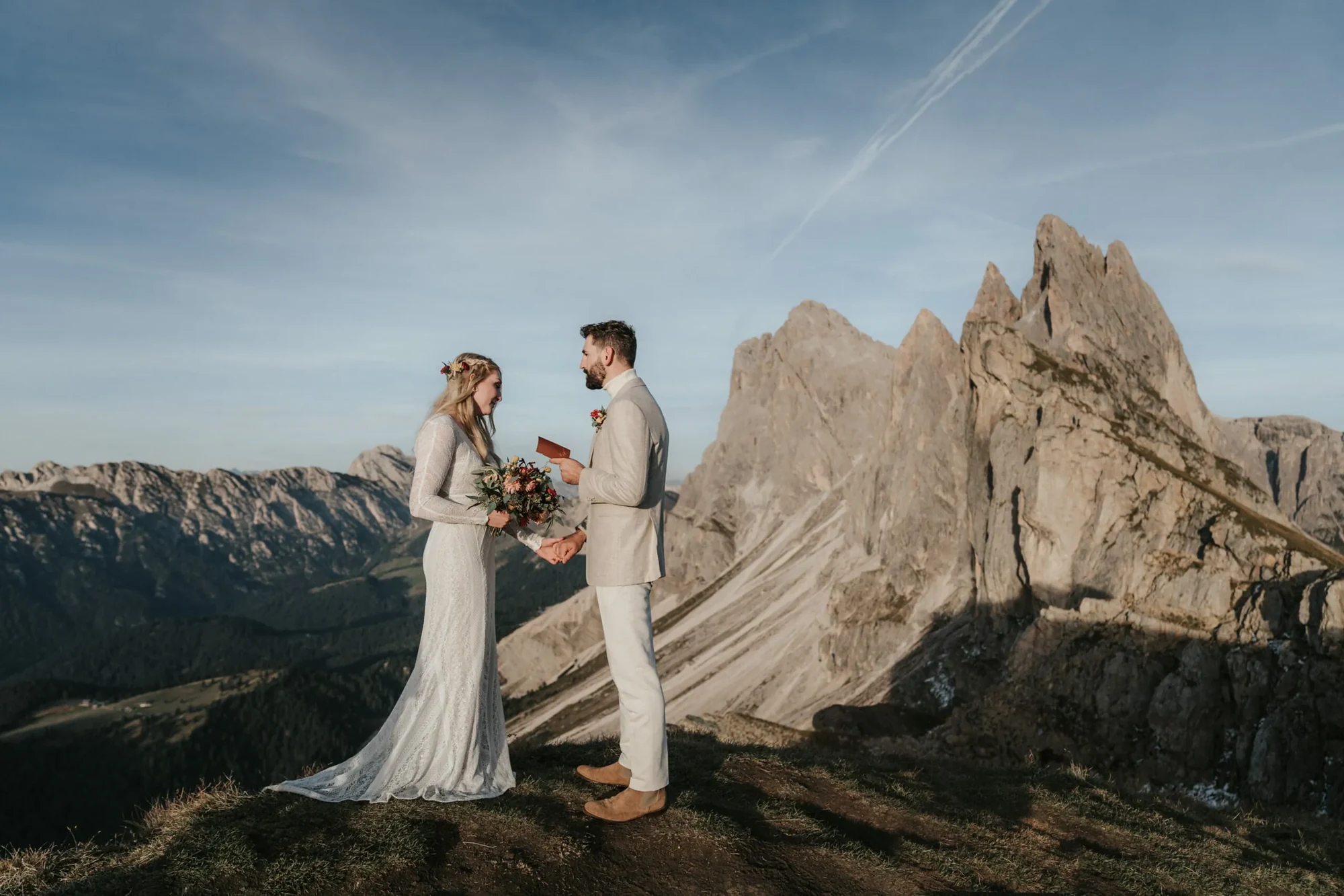Wedding ceremony on the Seceda ridge in the Dolomites