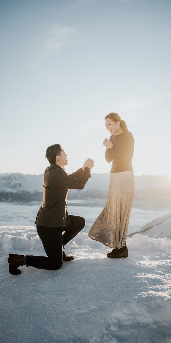 Wedding Engagement in the Snow on a Mountain