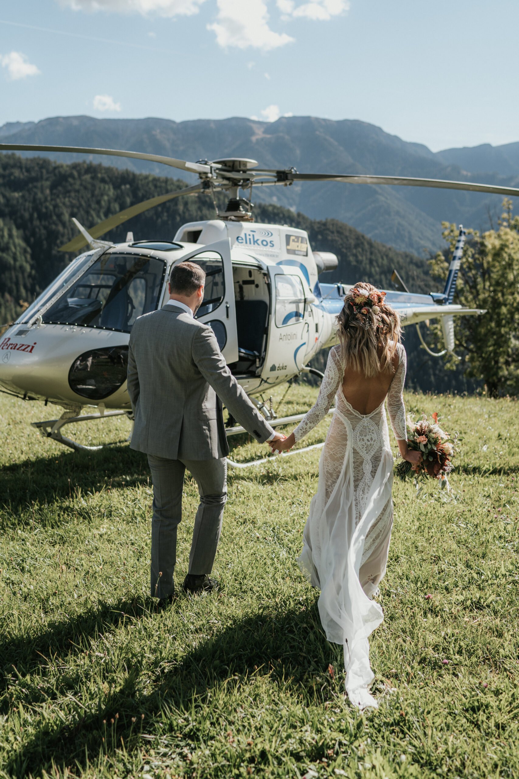 helicopter, elopement, dolomites, wedding